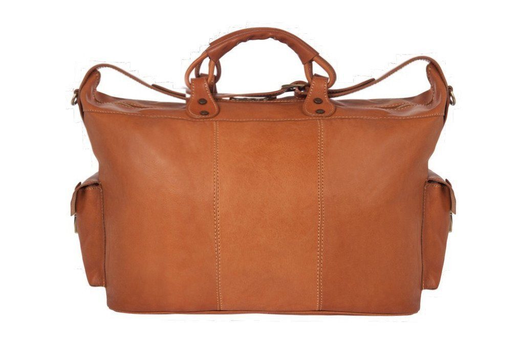 Reisetasche aus braunem Kalbsleder Frontansicht | Duke's Duffle